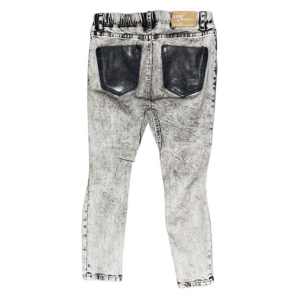 ONE by ONE TEASPOON Harley Killers Drop Crotch Leather Pocket Crop Jeans Size 24 - Picture 5 of 10